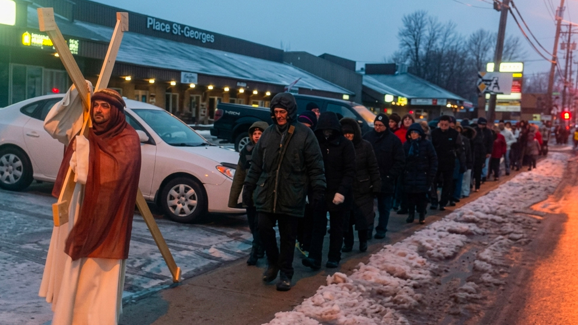 Marche du pardon du Vendredi saint dans les rues de Victoriaville